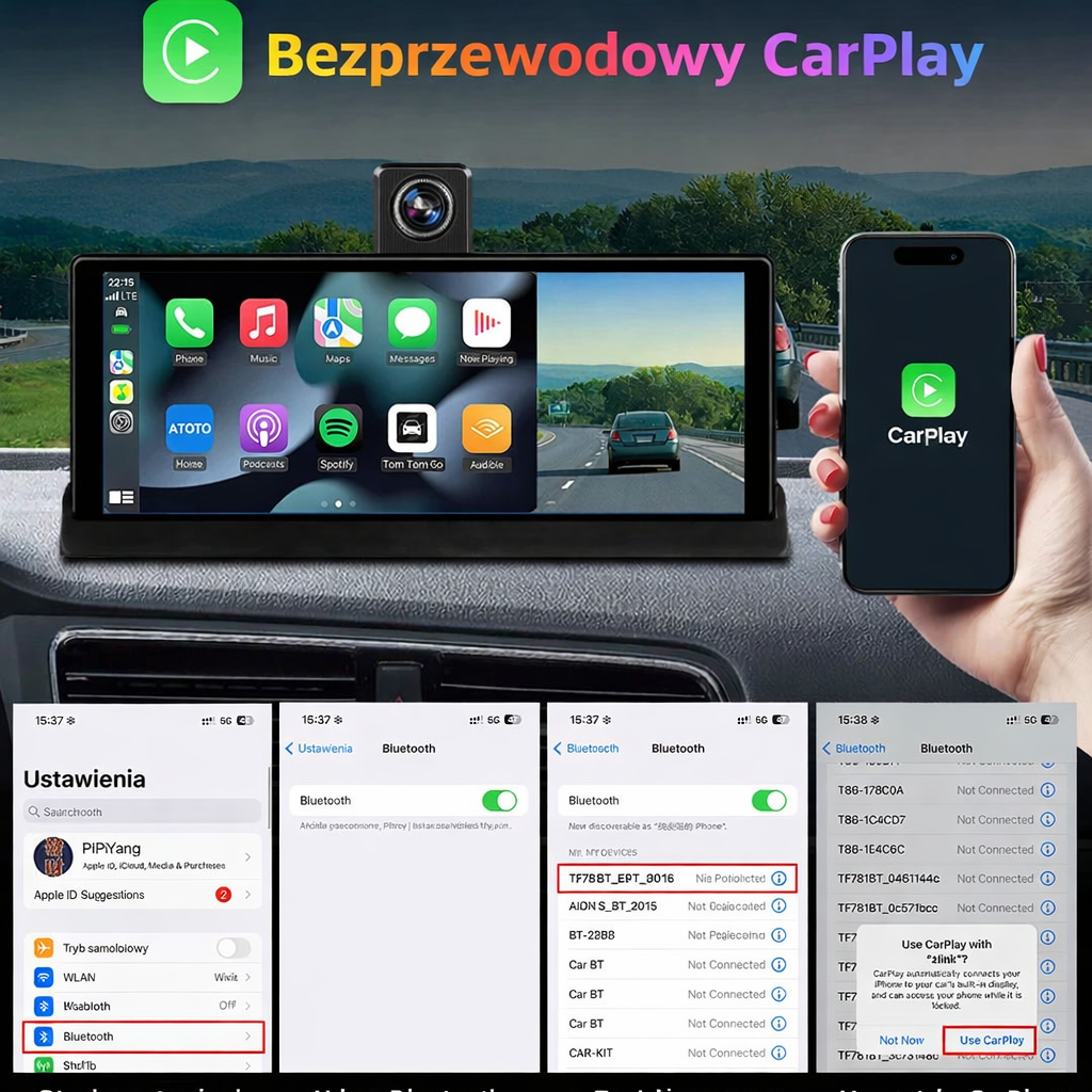 Wideorejestrator Samochodowy 4K ADAS – Lusterko z CarPlay i Android Auto